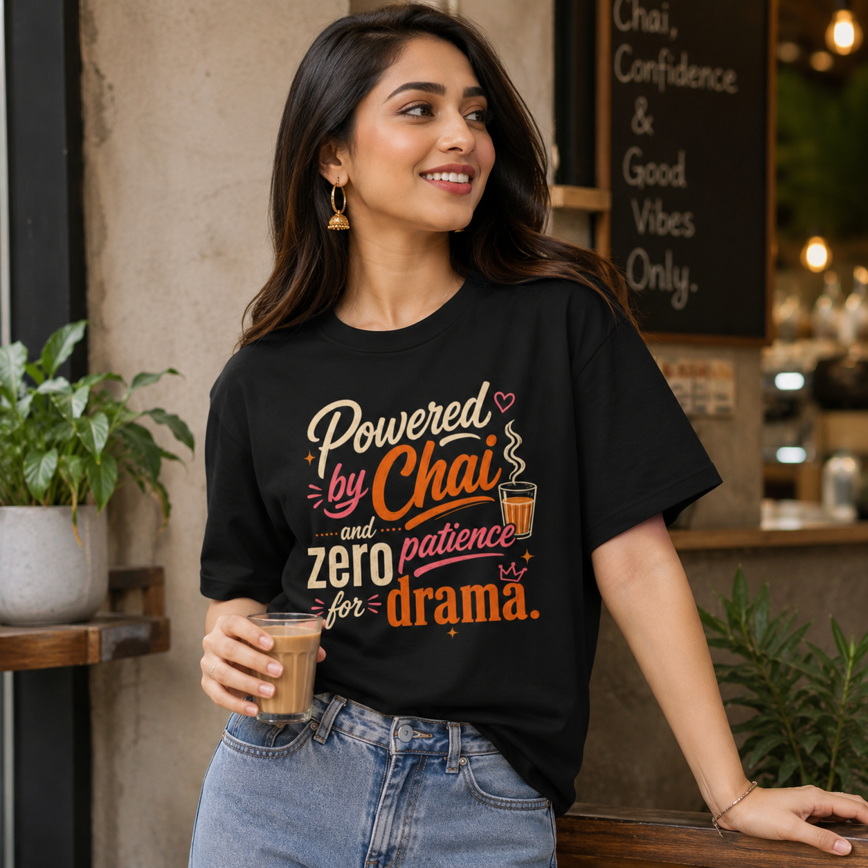 “Powered by Chai” Oversized Graphic Tee