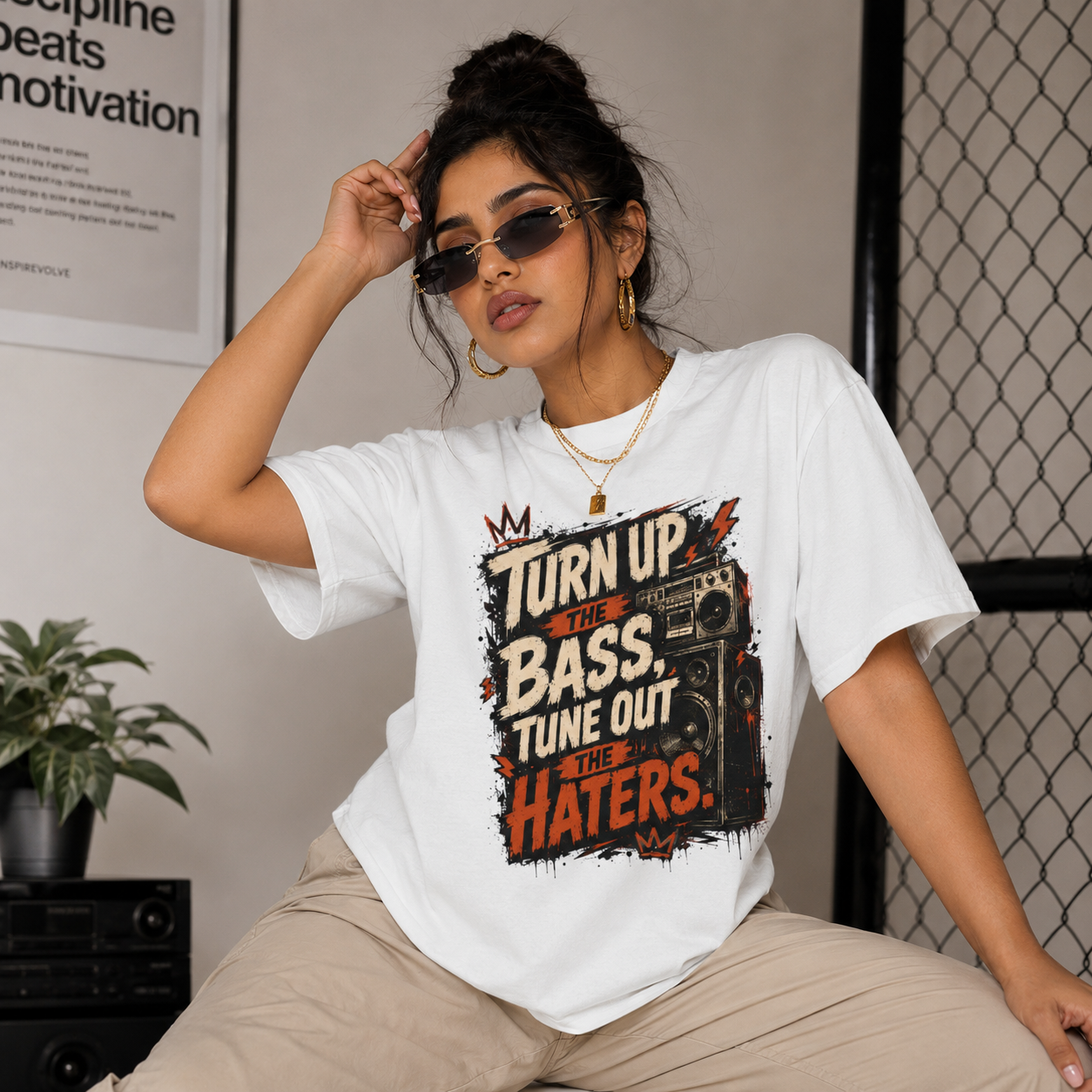 “Turn Up the Bass, Tune Out the Haters” Graphic Tee