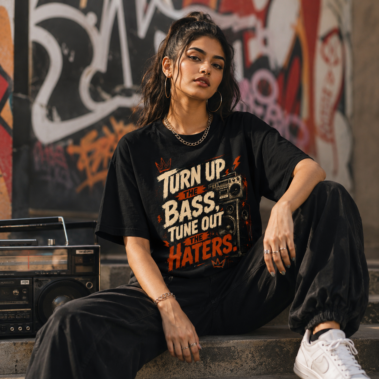 “Turn Up the Bass, Tune Out the Haters” Graphic Tee