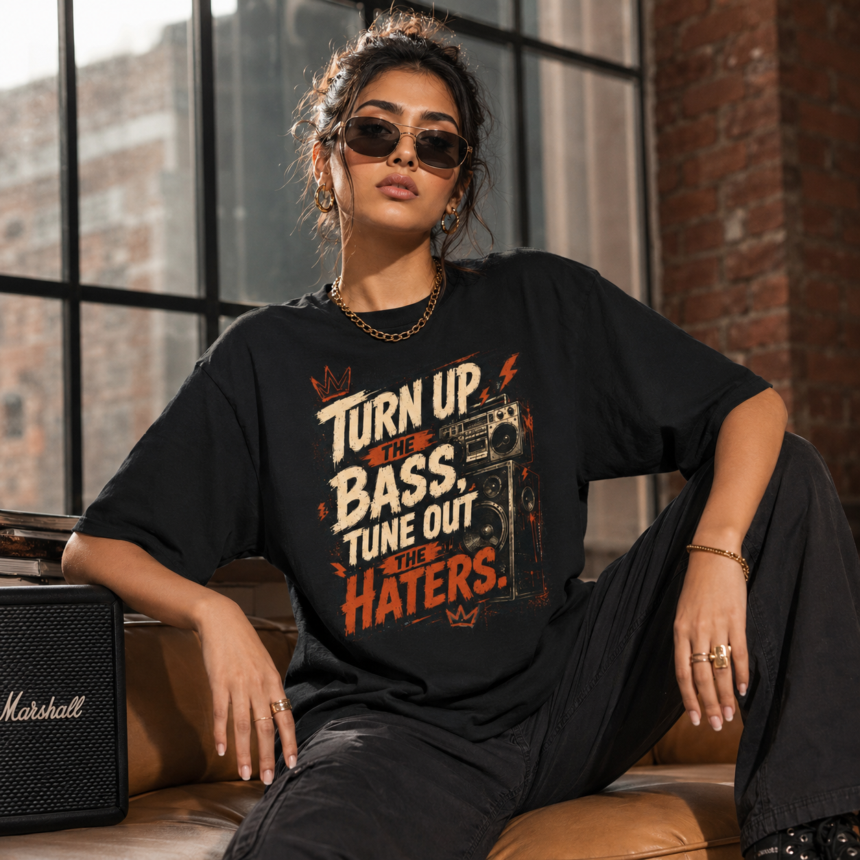 “Turn Up the Bass, Tune Out the Haters” Graphic Tee