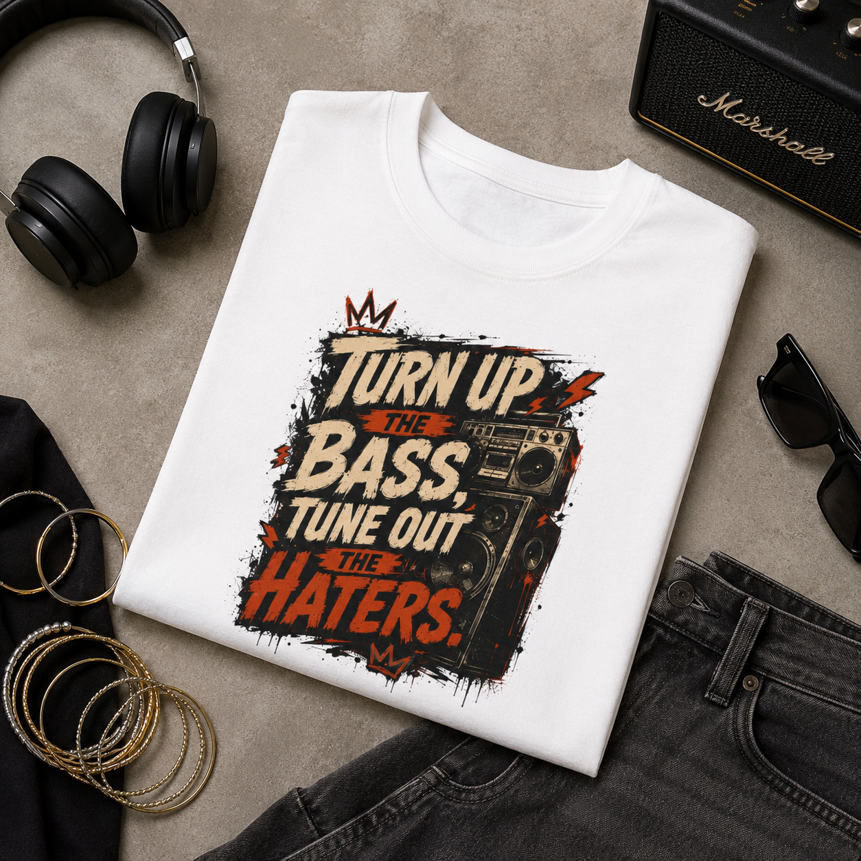 “Turn Up the Bass, Tune Out the Haters” Graphic Tee