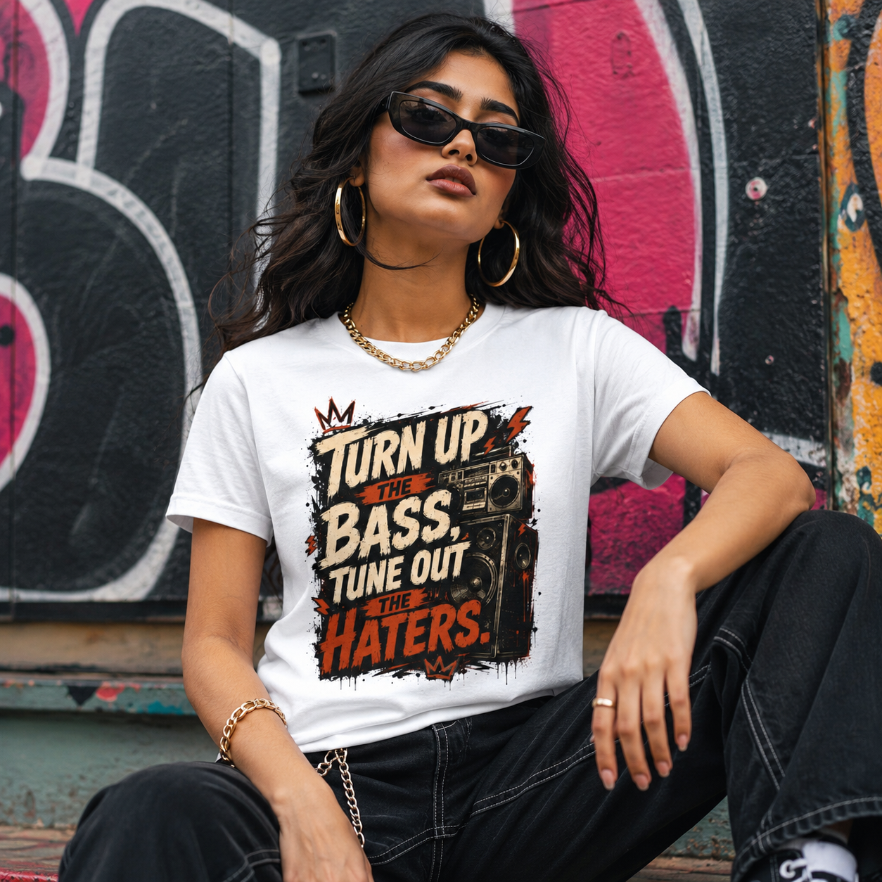“Turn Up the Bass, Tune Out the Haters” Graphic Tee
