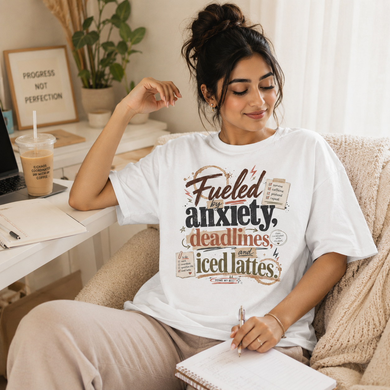 “Fueled by Anxiety, Deadlines &amp; Iced Lattes” Graphic Tee