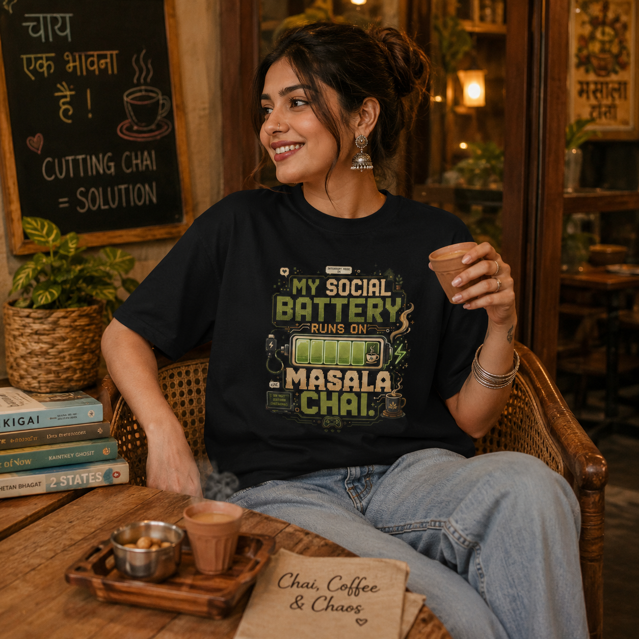 “My Social Battery Runs on Masala Chai” Graphic Tee