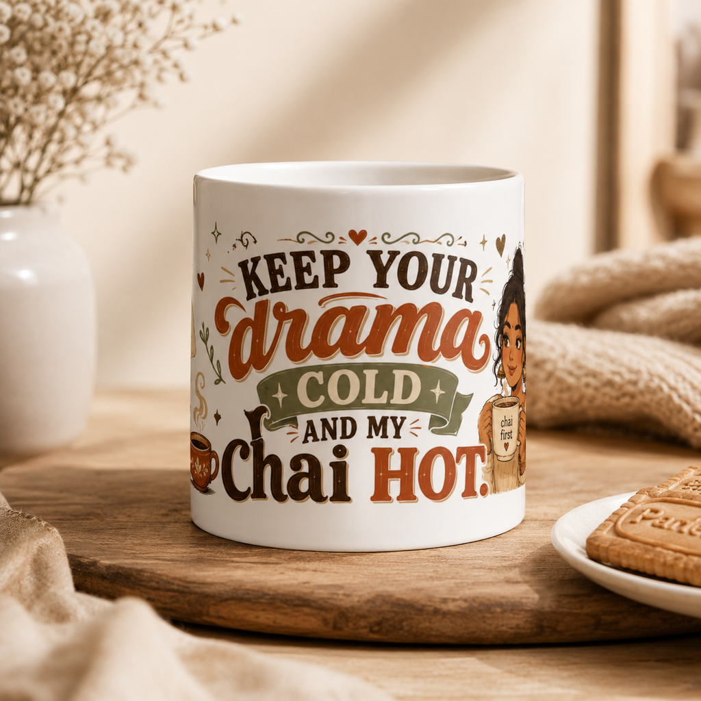 “Keep Your Drama Cold and My Chai Hot” Ceramic Mug