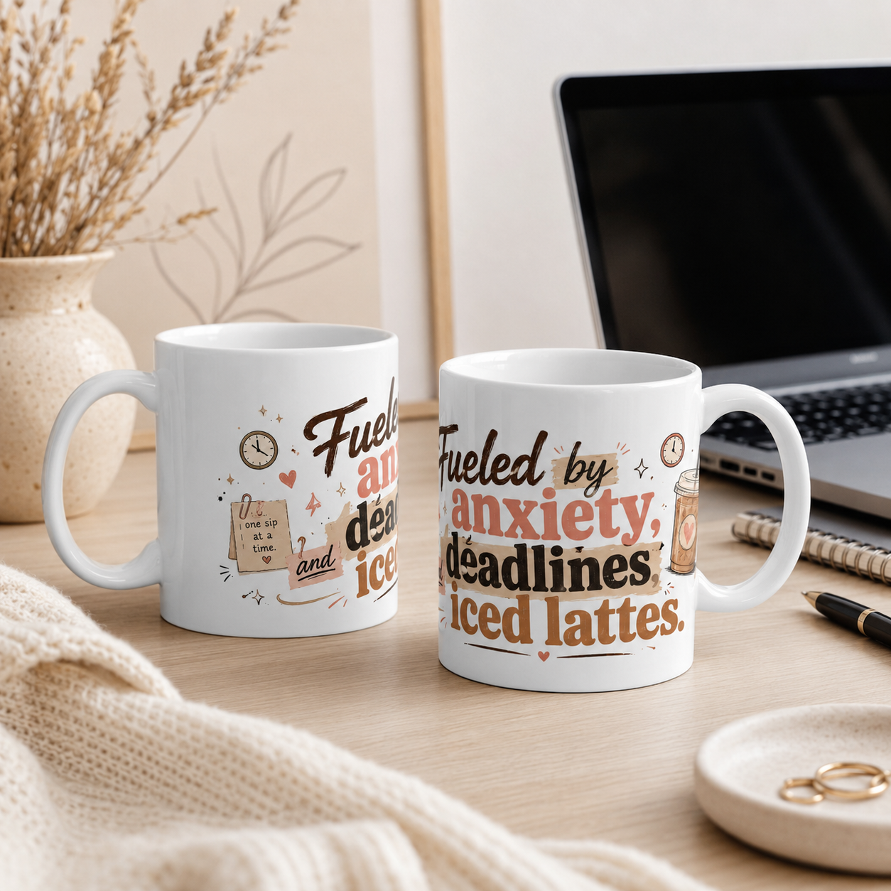 “Fueled by Anxiety, Deadlines &amp; Iced Lattes” Ceramic Mug
