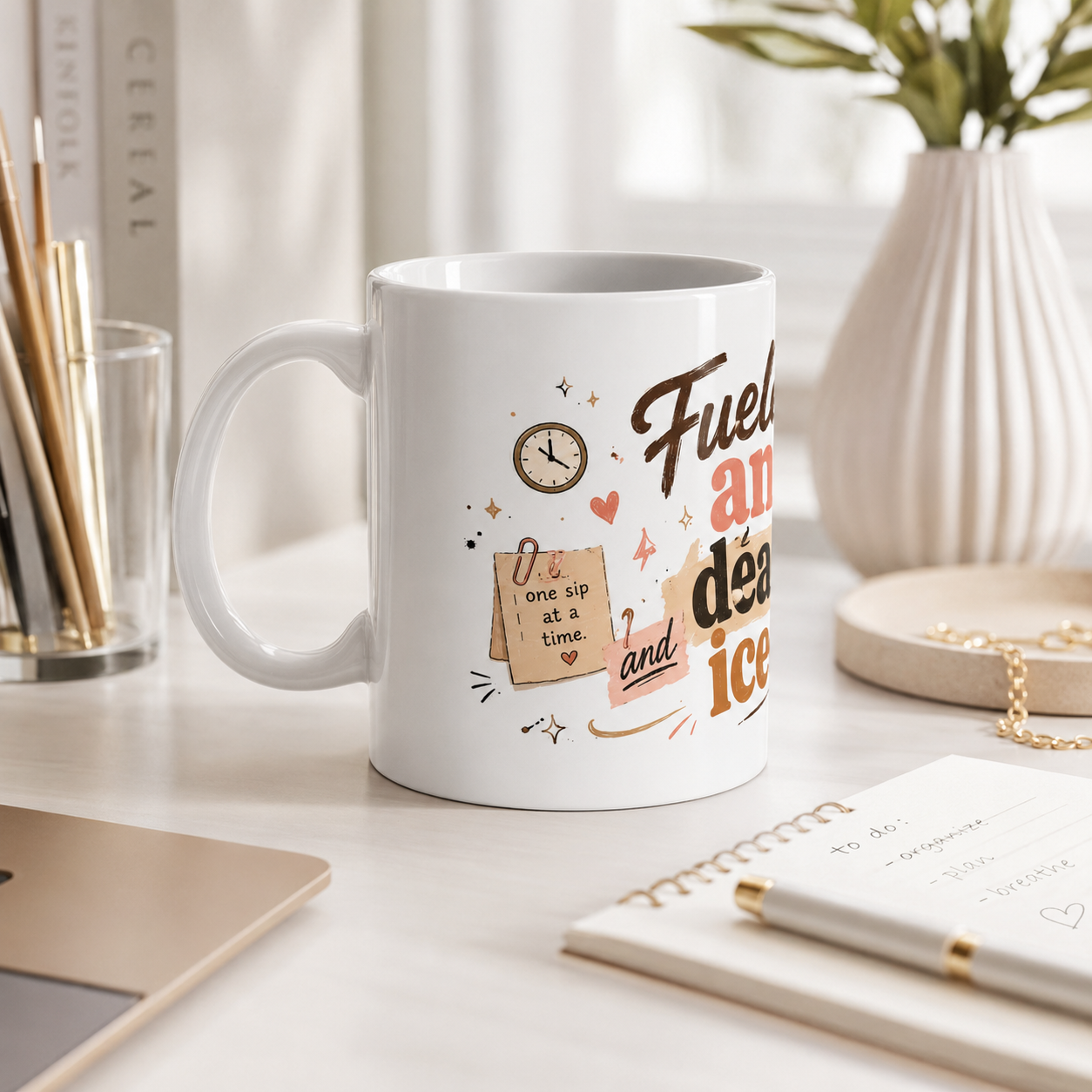 “Fueled by Anxiety, Deadlines &amp; Iced Lattes” Ceramic Mug