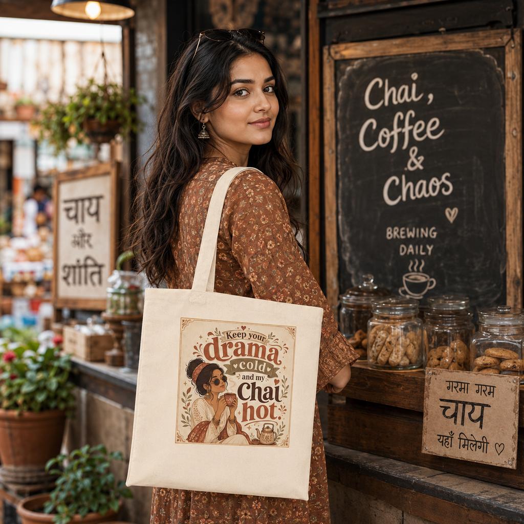 “Keep Your Drama Cold and My Chai Hot” Canvas Tote Bag