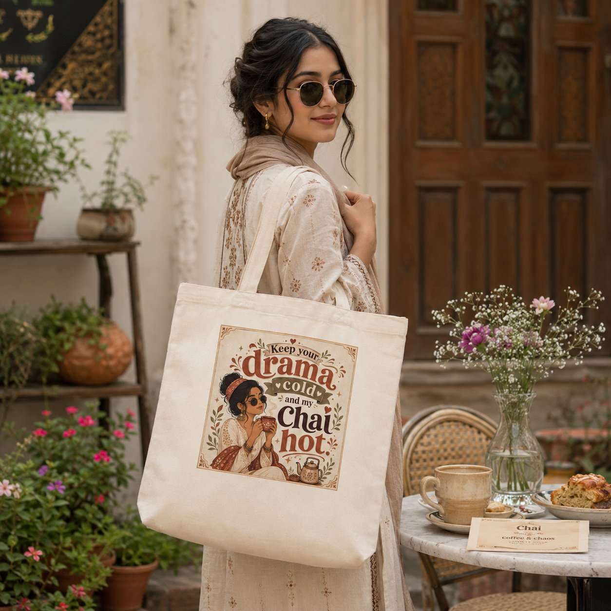 “Keep Your Drama Cold and My Chai Hot” Canvas Tote Bag
