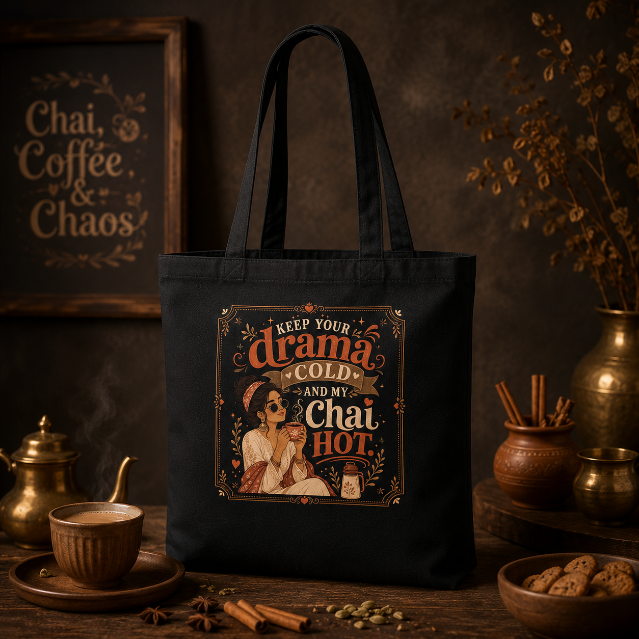 “Keep Your Drama Cold and My Chai Hot” Canvas Tote Bag