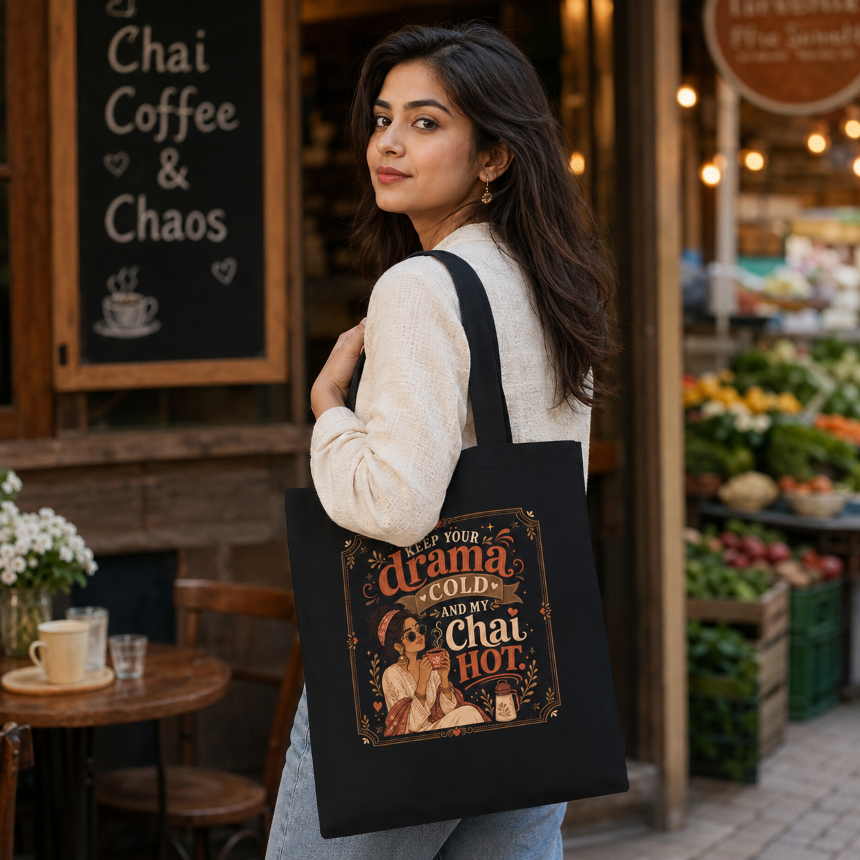 “Keep Your Drama Cold and My Chai Hot” Canvas Tote Bag