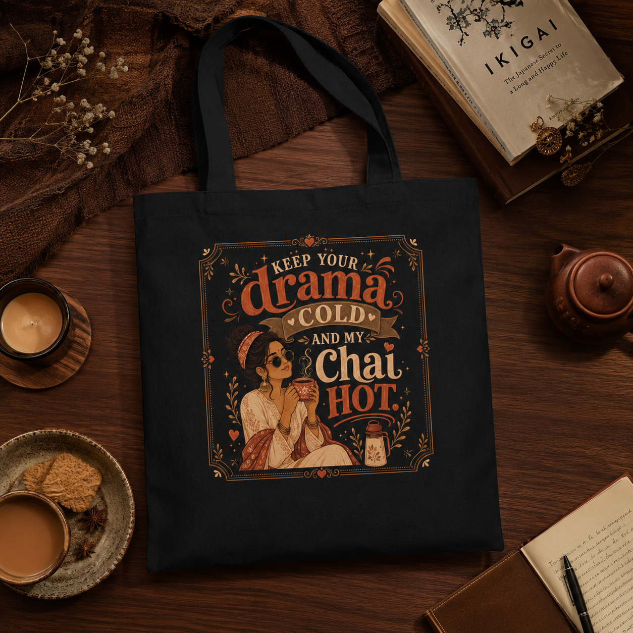 “Keep Your Drama Cold and My Chai Hot” Canvas Tote Bag