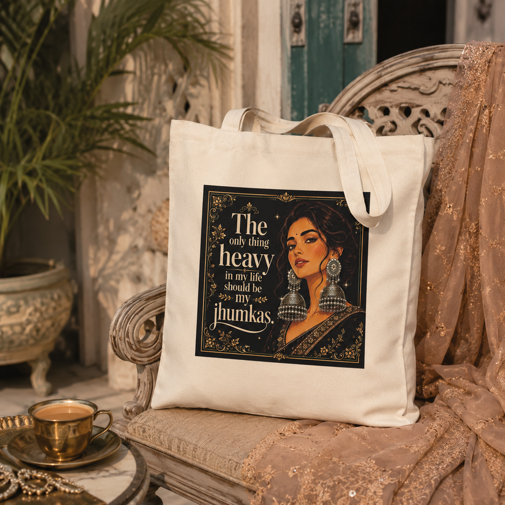 “The Only Thing Heavy in My Life Should Be My Jhumkas” Canvas Tote