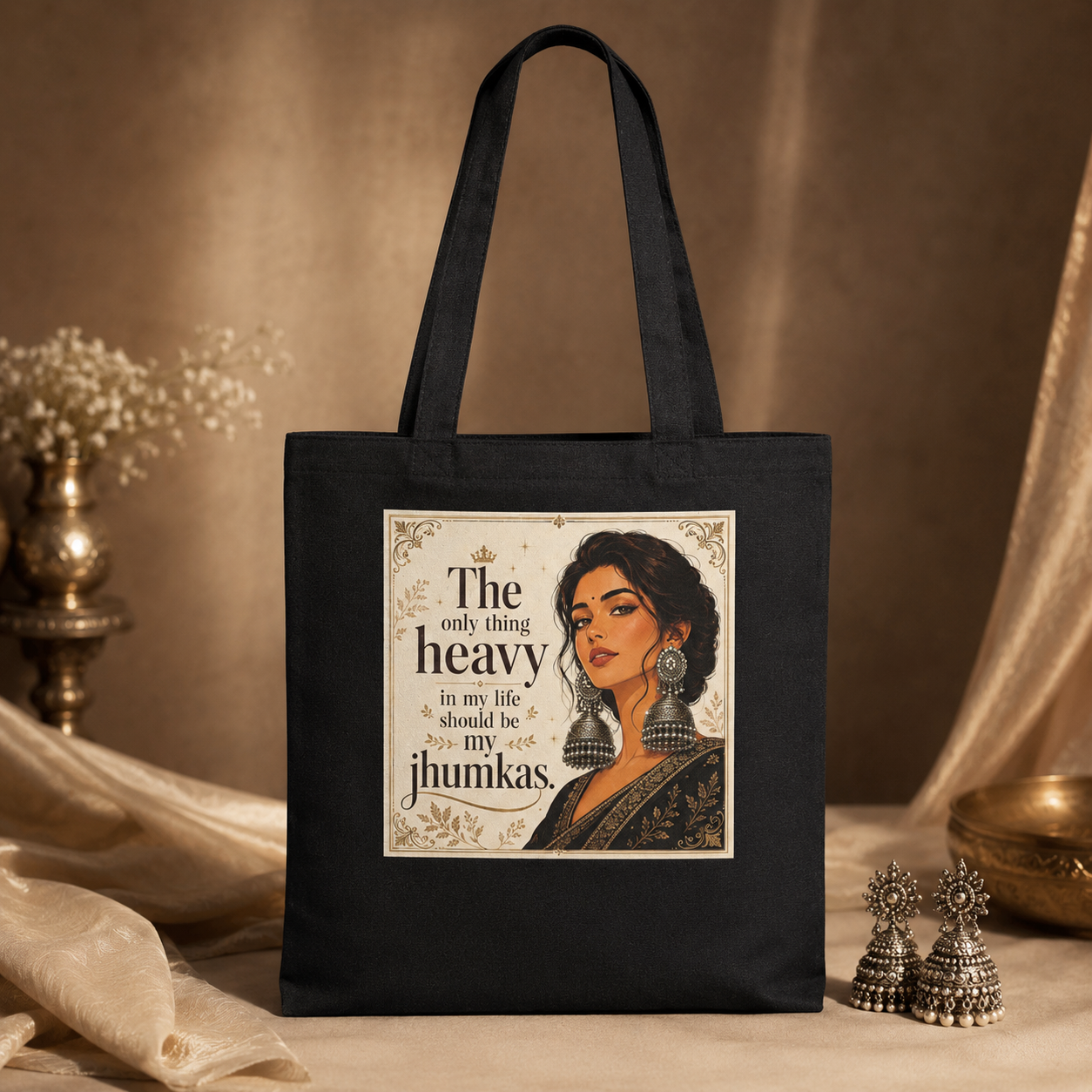 “The Only Thing Heavy in My Life Should Be My Jhumkas” Canvas Tote