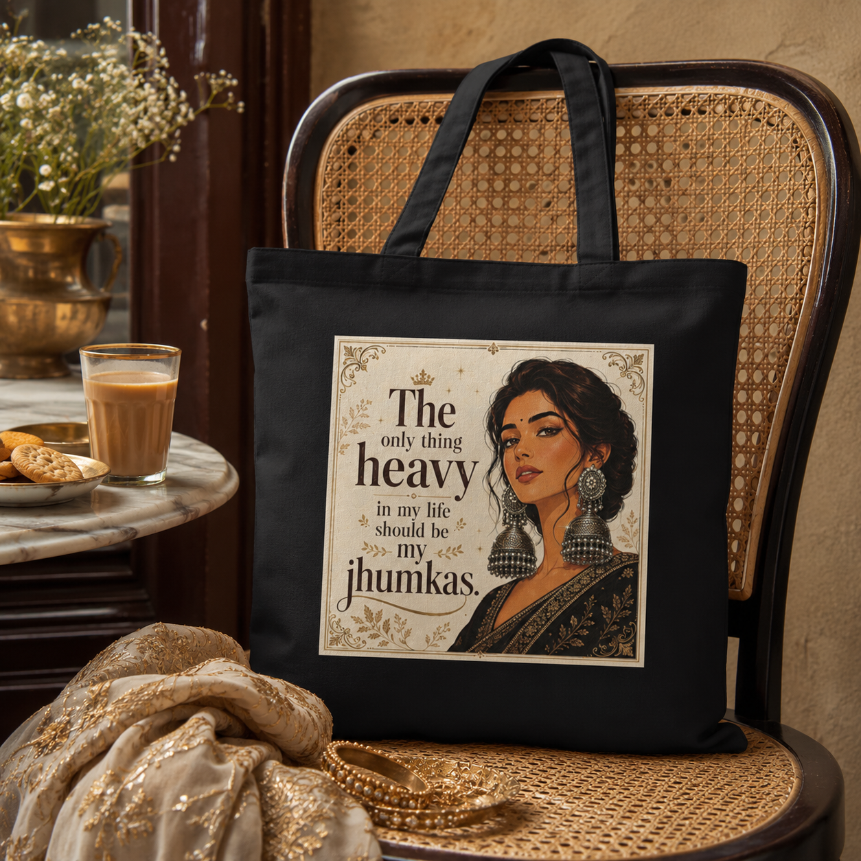 “The Only Thing Heavy in My Life Should Be My Jhumkas” Canvas Tote