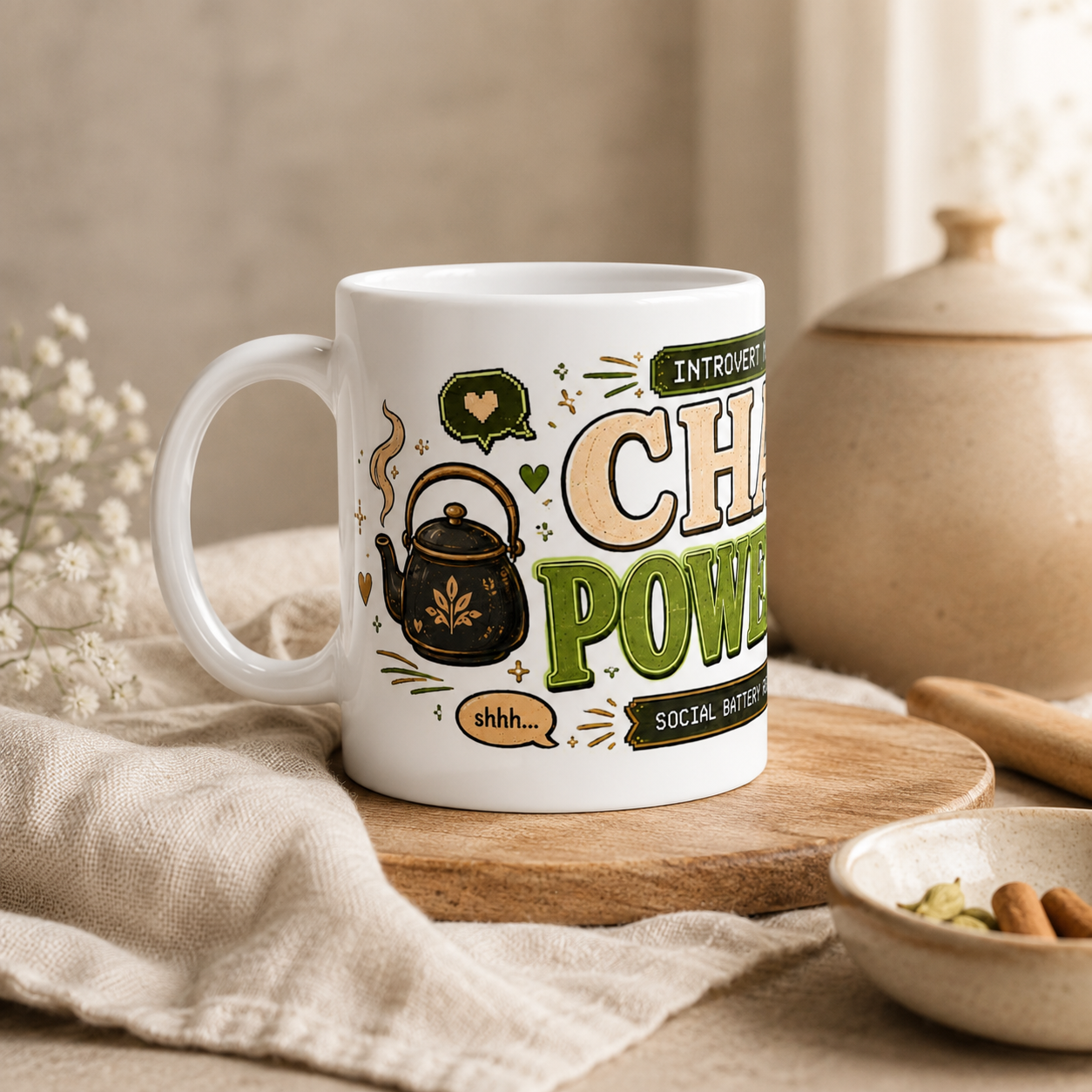 “Introvert Mode: Chai Powered” Ceramic Mug