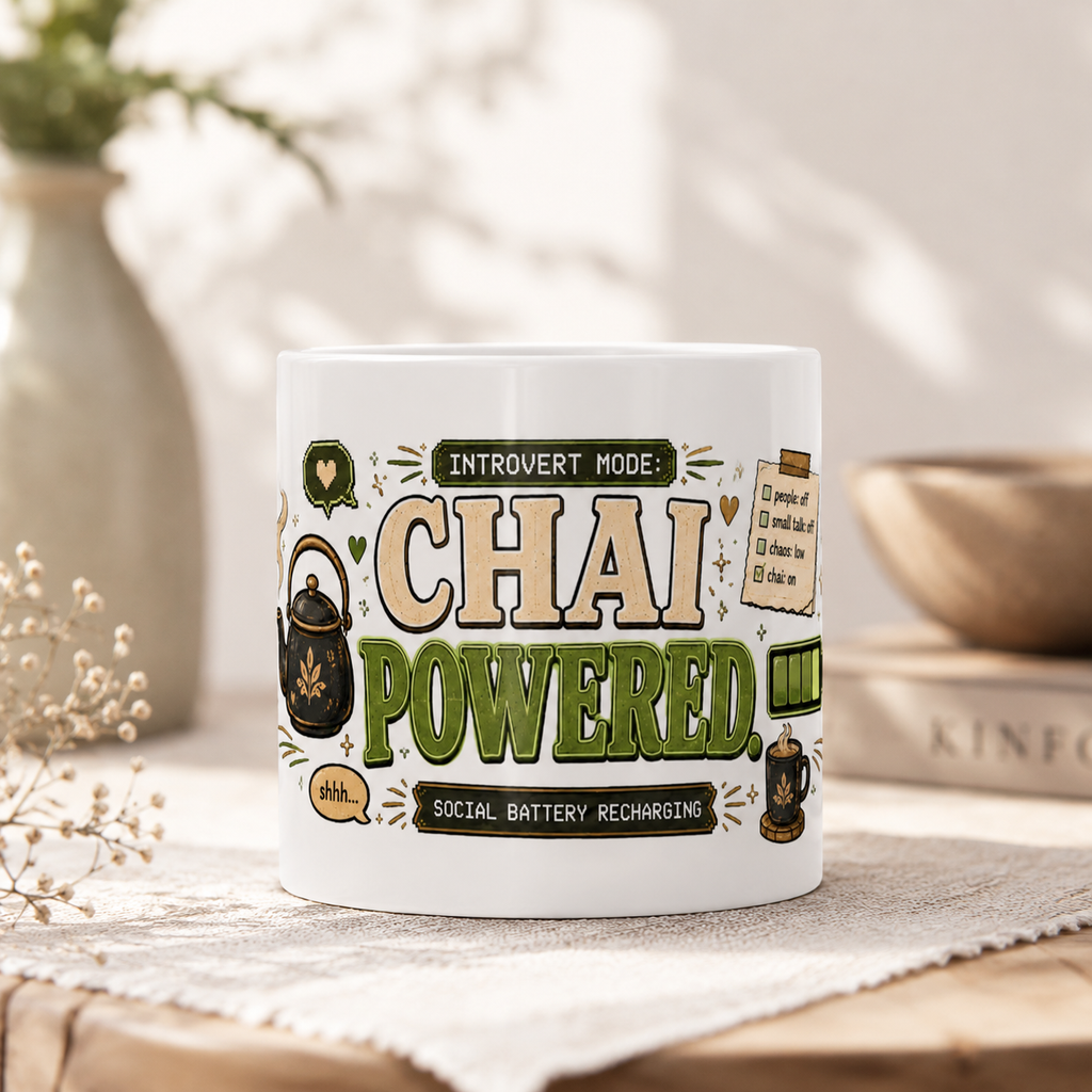 “Introvert Mode: Chai Powered” Ceramic Mug