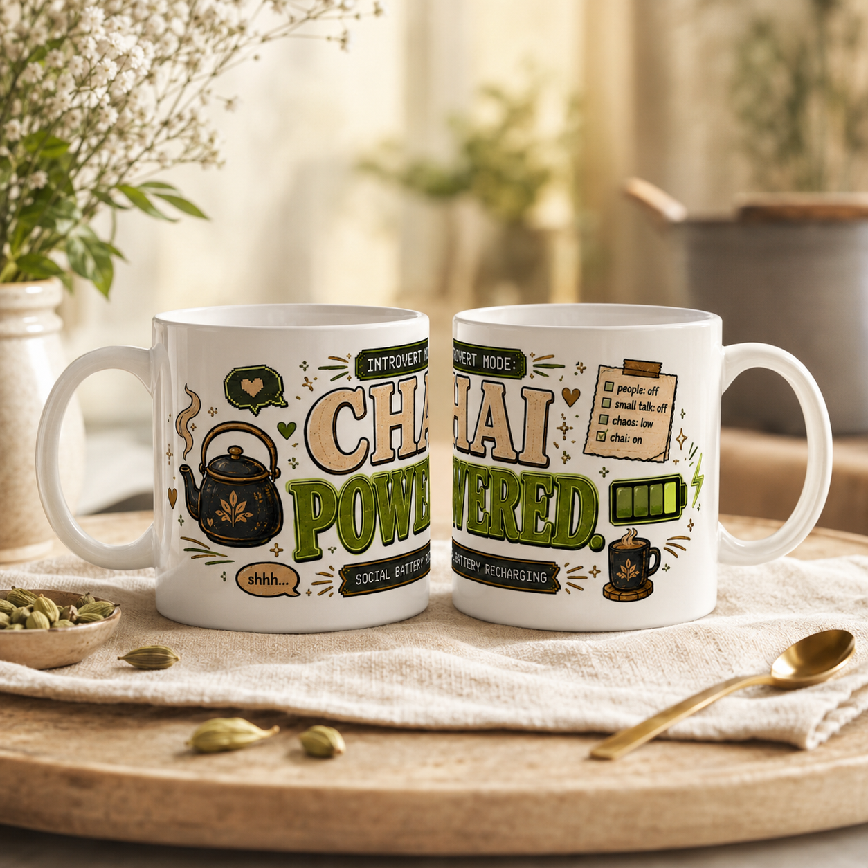 “Introvert Mode: Chai Powered” Ceramic Mug
