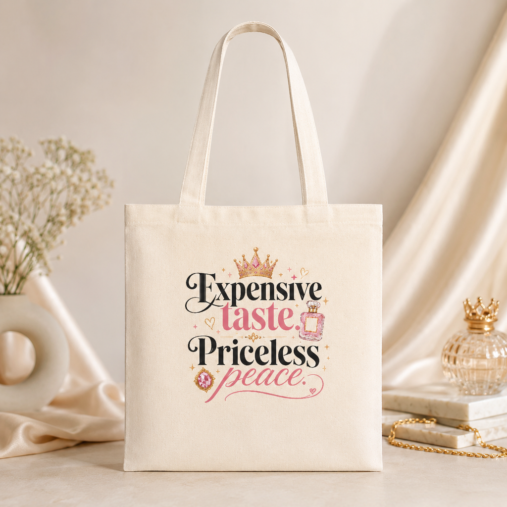 “Expensive Taste, Priceless Peace” Canvas Tote