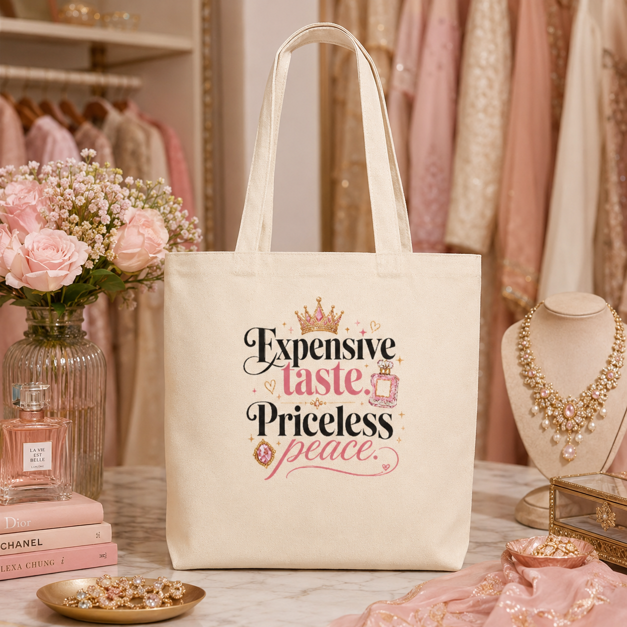 “Expensive Taste, Priceless Peace” Canvas Tote