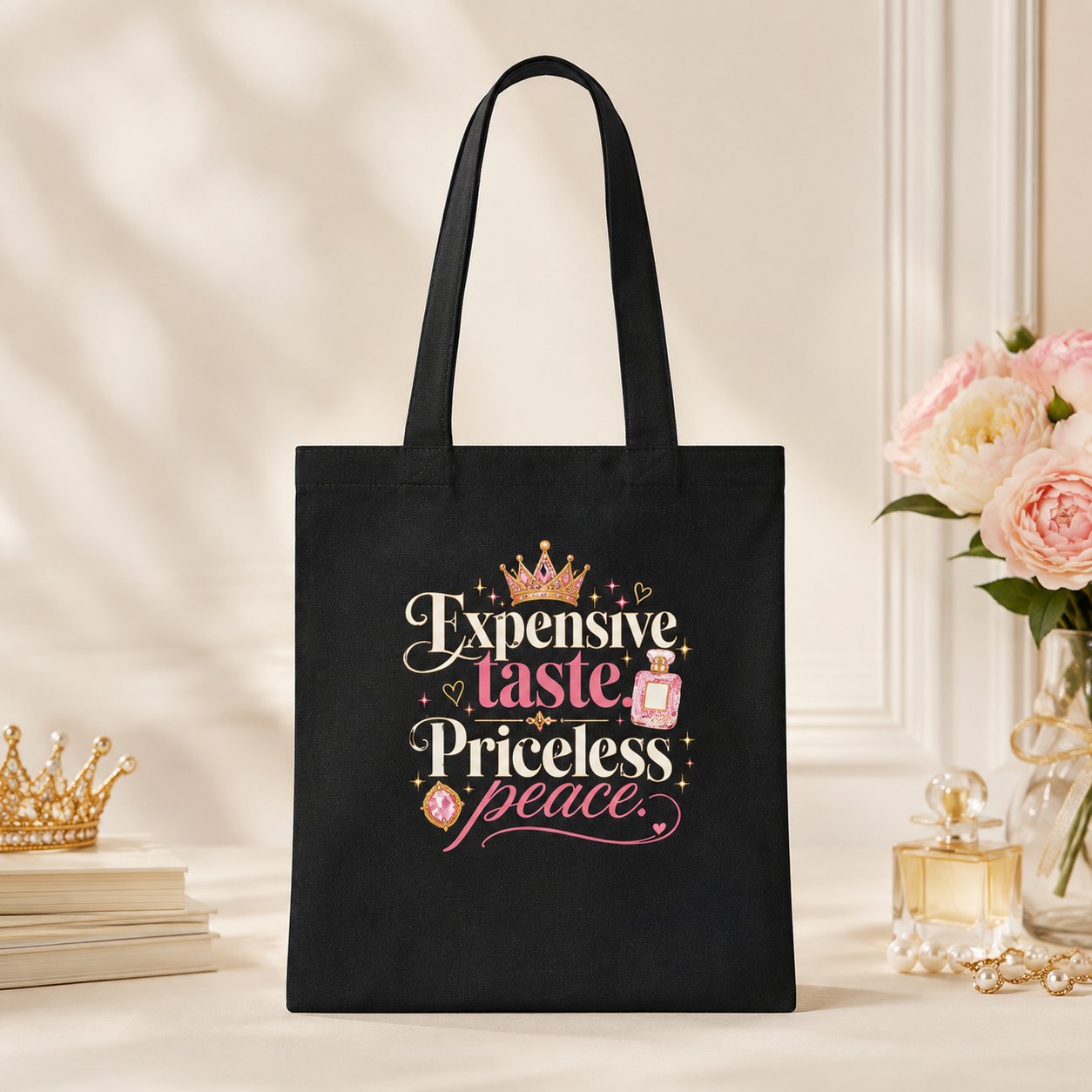 “Expensive Taste, Priceless Peace” Canvas Tote