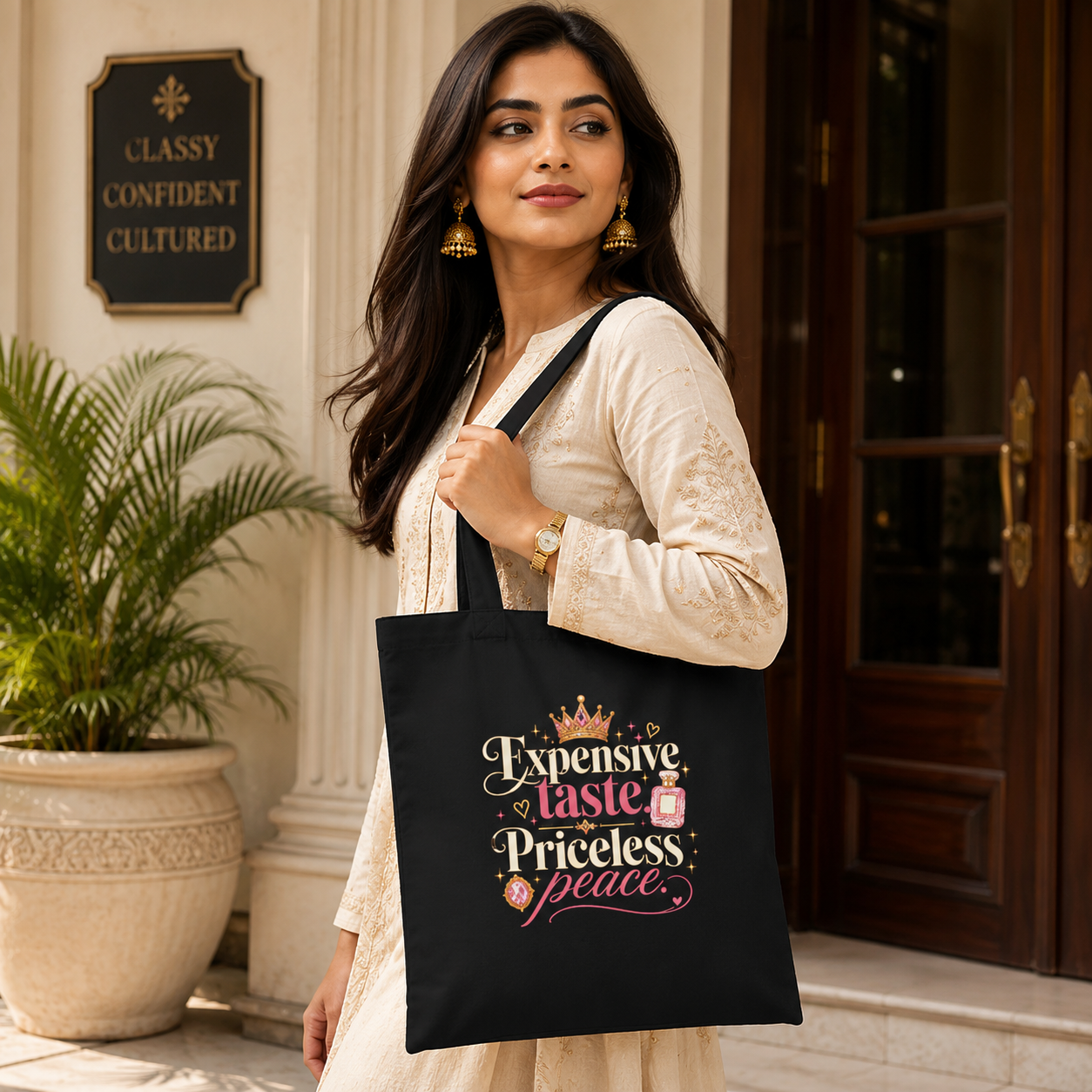 “Expensive Taste, Priceless Peace” Canvas Tote