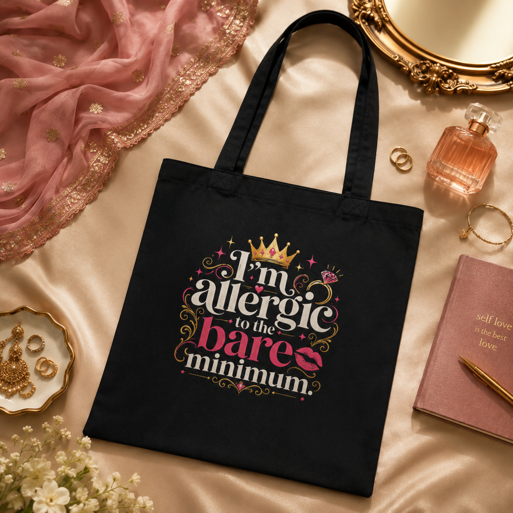 “I’m Allergic to the Bare Minimum” Statement Tote Bag