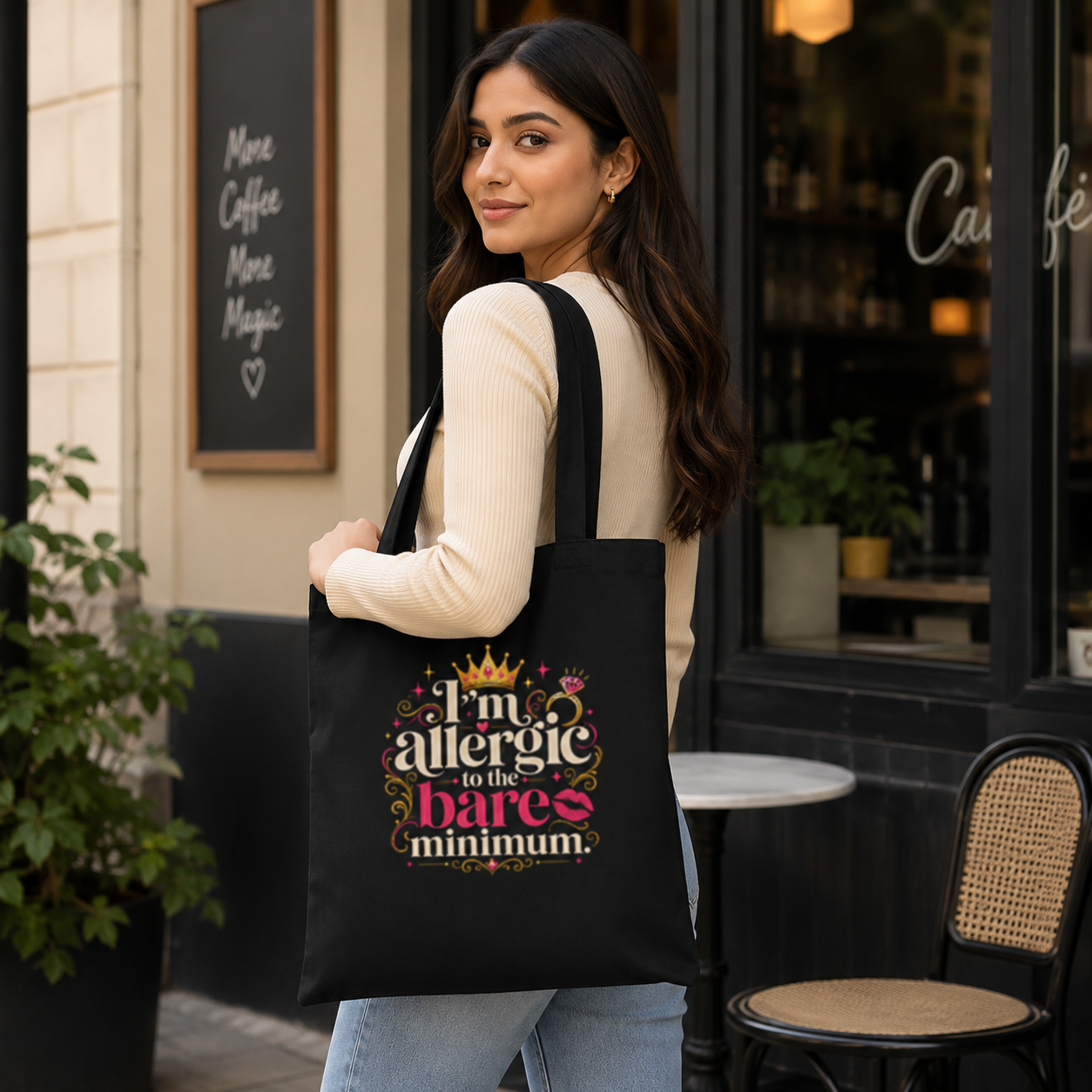 “I’m Allergic to the Bare Minimum” Statement Tote Bag