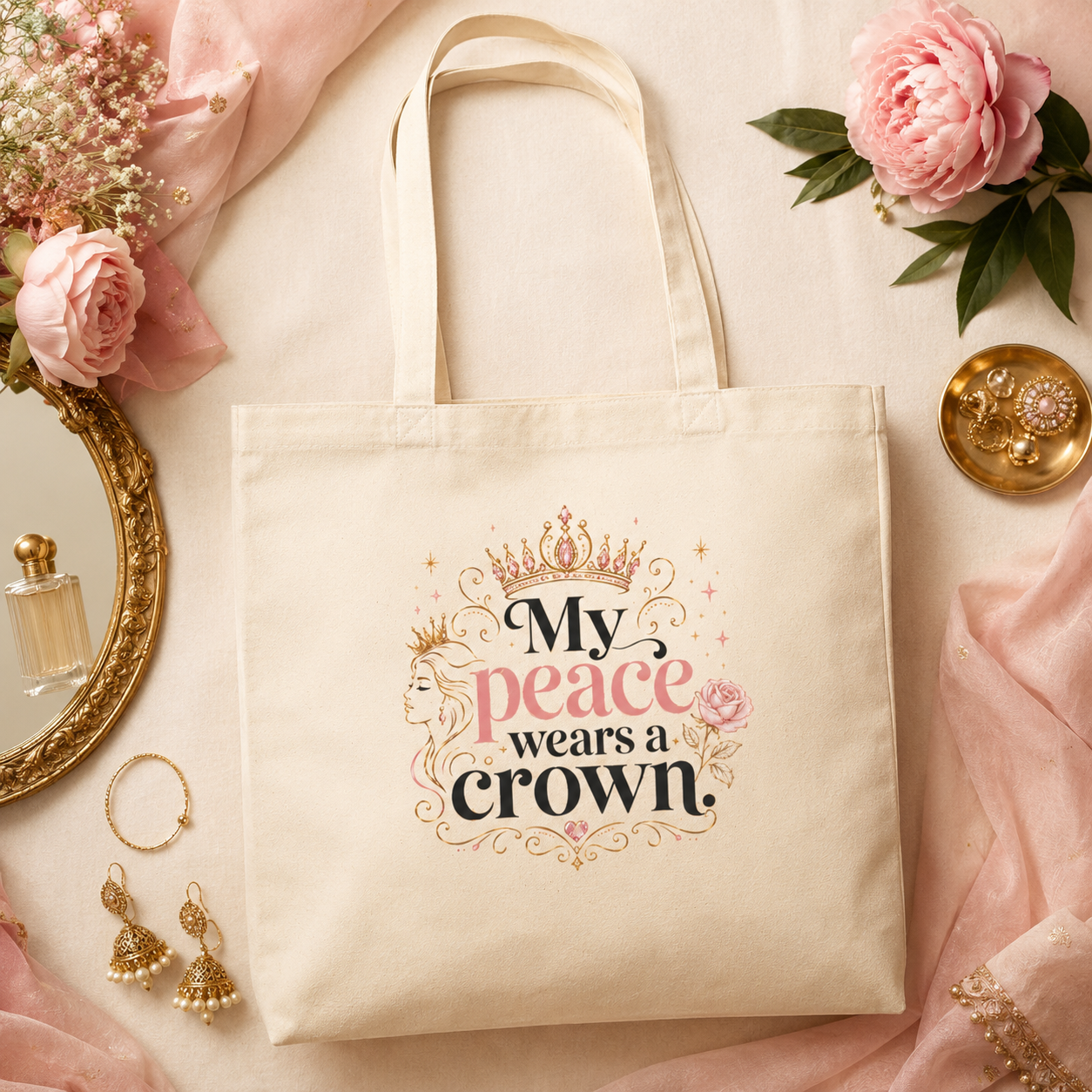 “My Peace Wears a Crown” Canvas Tote