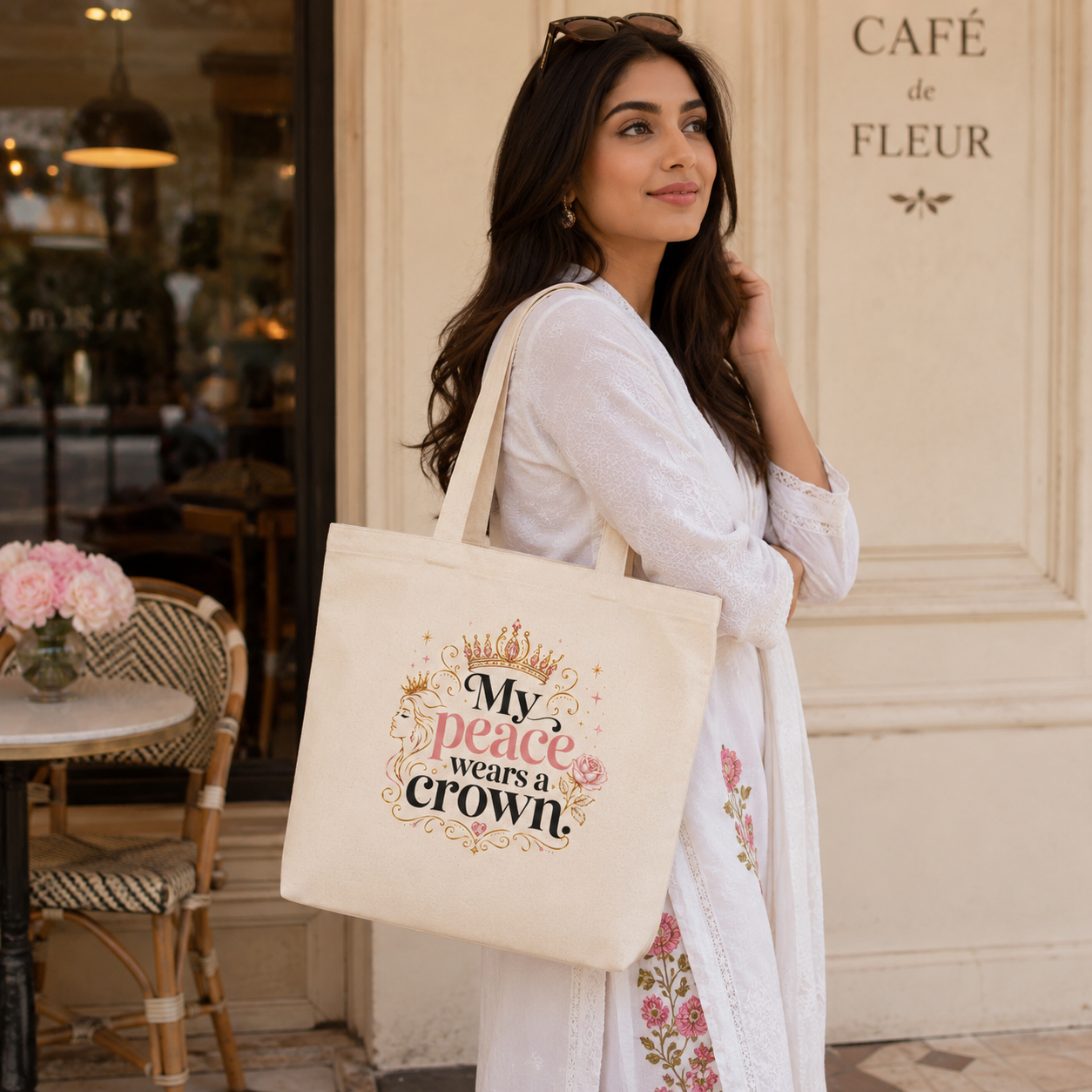 “My Peace Wears a Crown” Canvas Tote