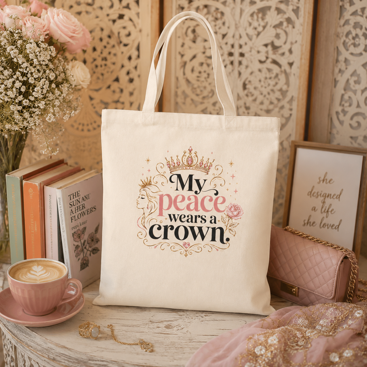 “My Peace Wears a Crown” Canvas Tote
