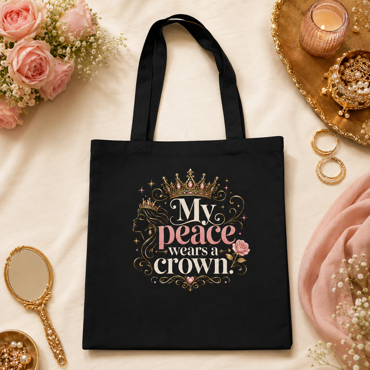 “My Peace Wears a Crown” Canvas Tote
