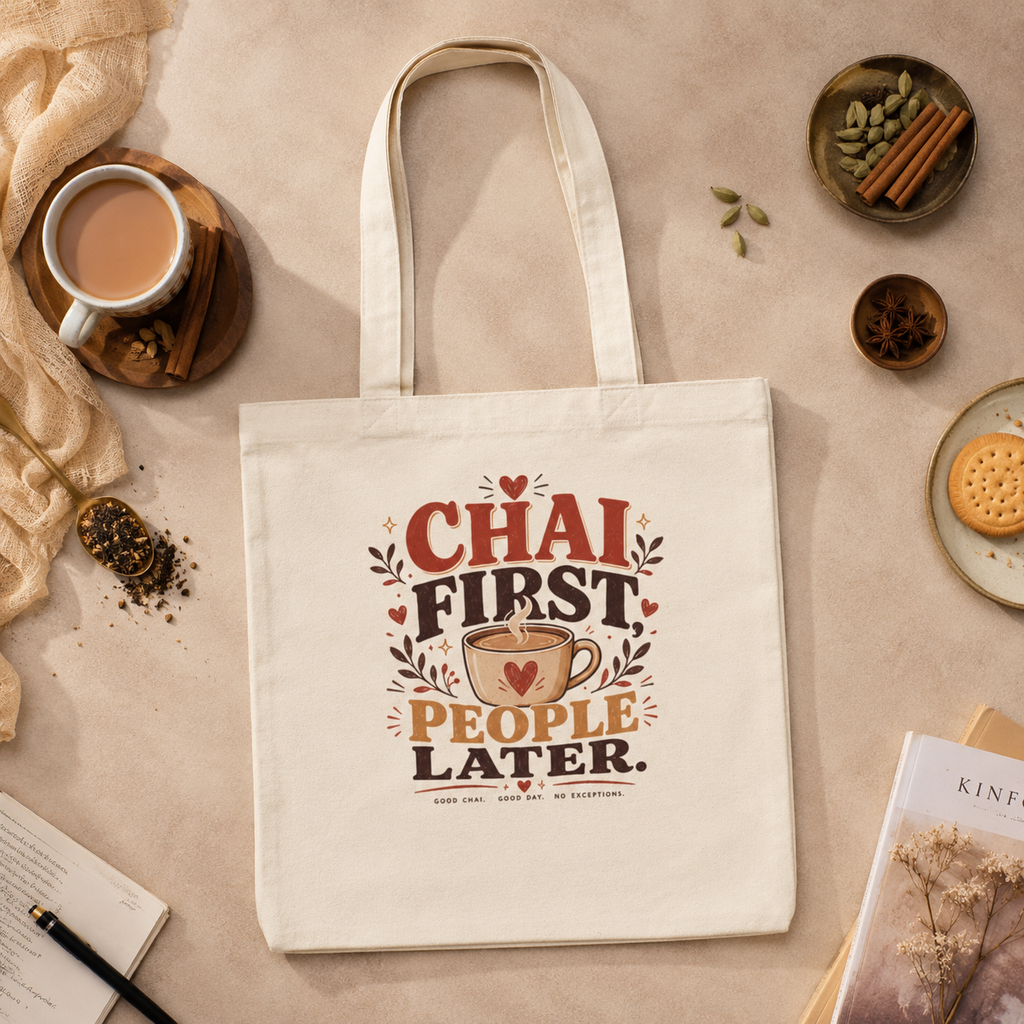 “Chai First, People Later” Canvas Tote Bag