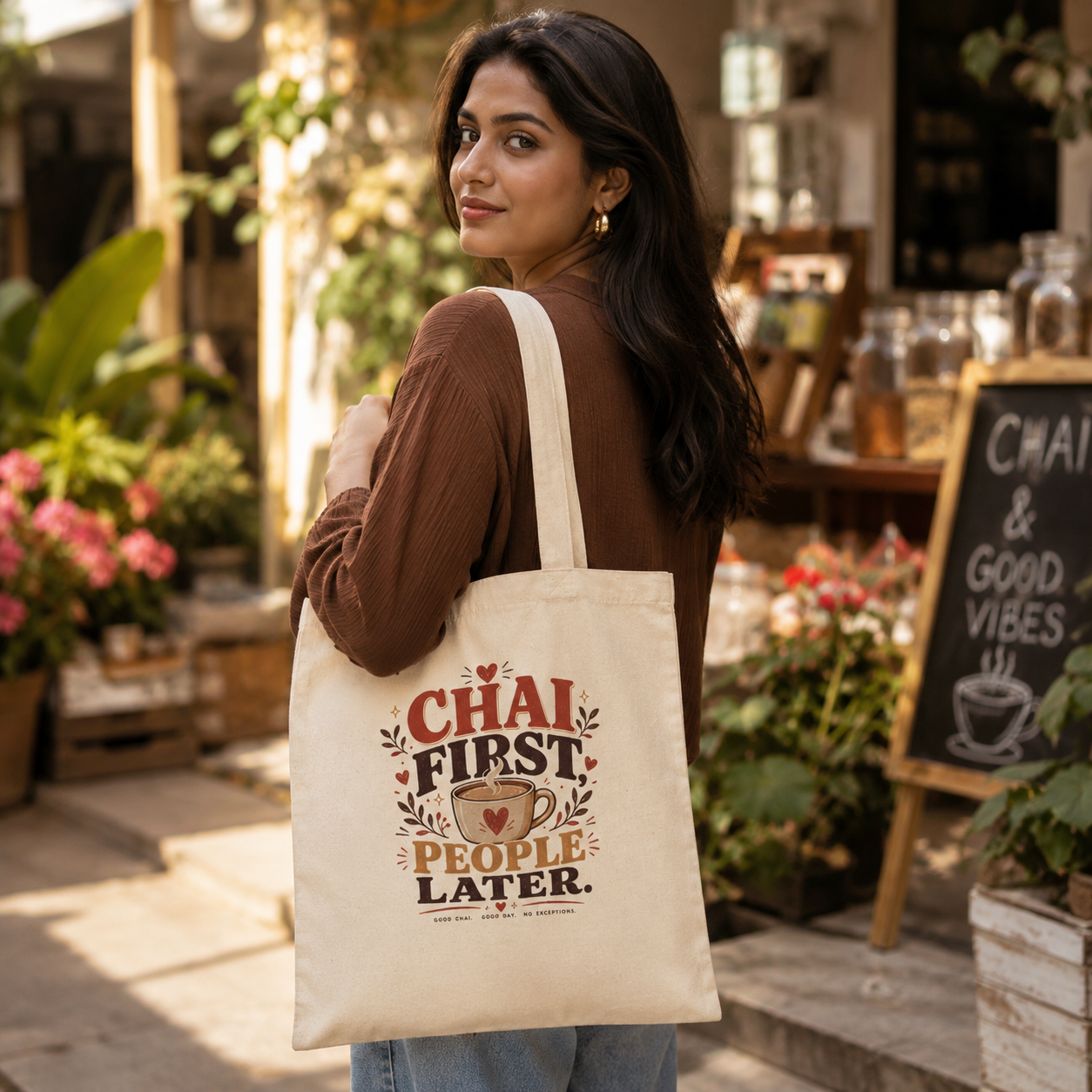 “Chai First, People Later” Canvas Tote Bag