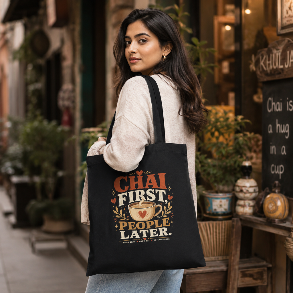 “Chai First, People Later” Canvas Tote Bag