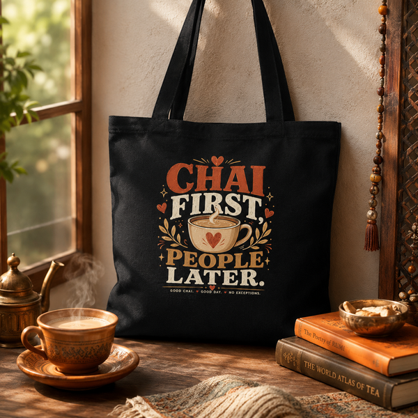 “Chai First, People Later” Canvas Tote Bag