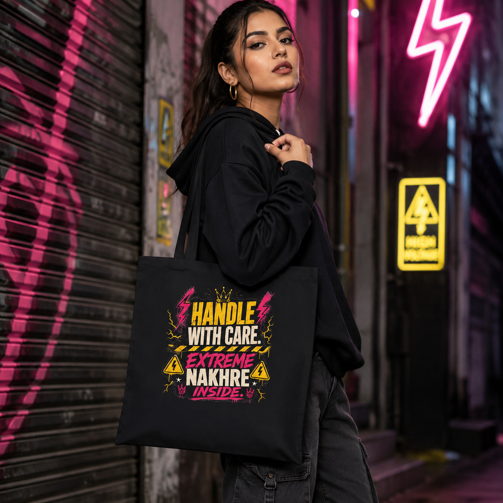 “Handle With Care. Extreme Nakhre Inside.” Tote Bag