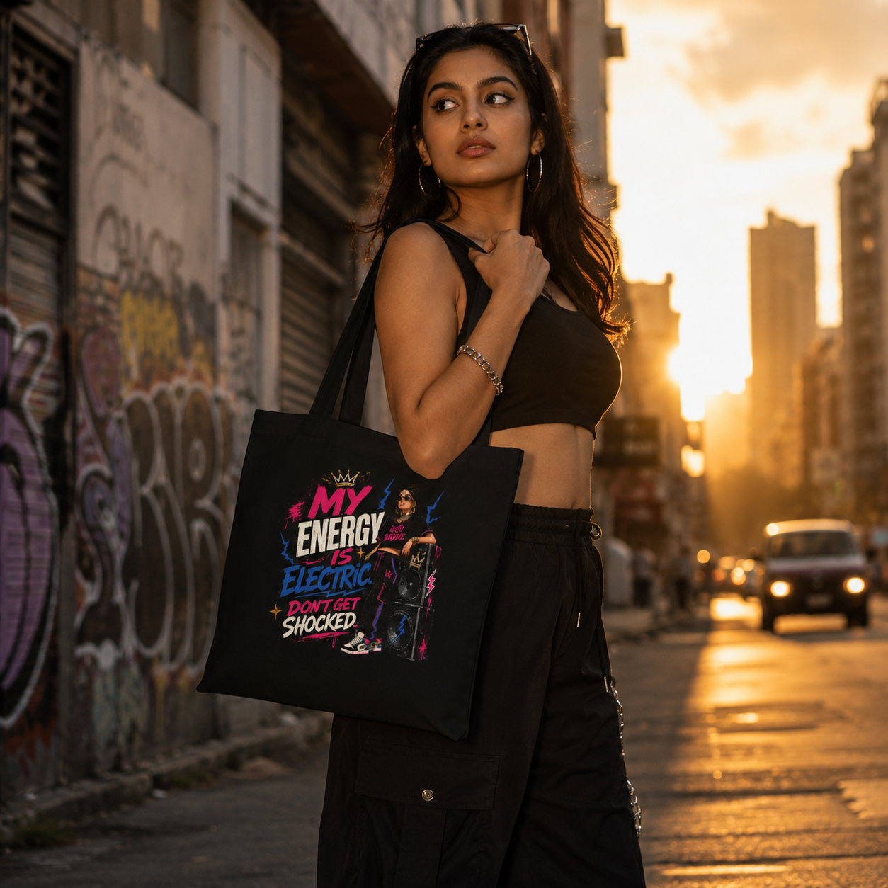 “My Energy Is Electric. Don’t Get Shocked.” Tote Bag