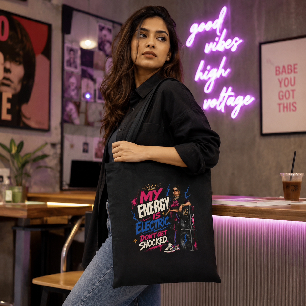 “My Energy Is Electric. Don’t Get Shocked.” Tote Bag